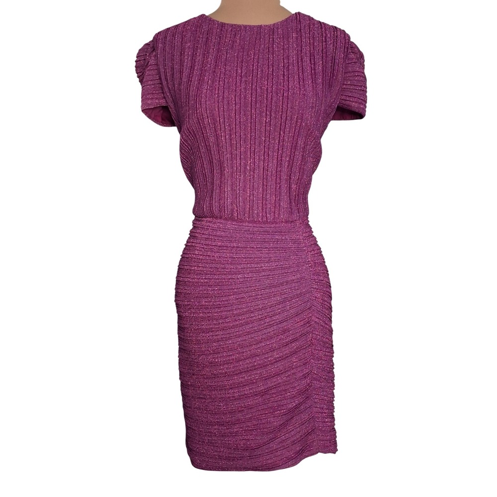 Shoshanna Leanna Dress Winberry Purple Metallic Pleated Ruched Cocktail Dress 10